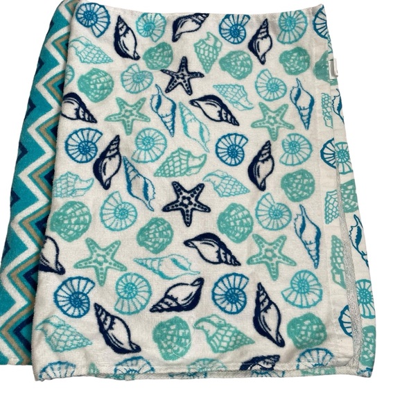 Main Street Tropical Beach House 3 Hand Towel Set Teal White Seashells Bathroom - Picture 3 of 9